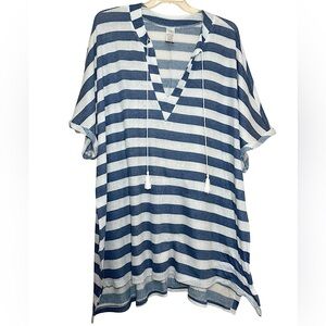 💥2/$15 NWT Time & True blue white stripe tassel tie knit swim coverup size 3X